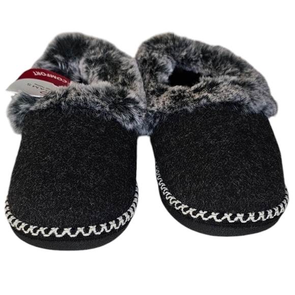 Everfoams Shoes - Everfoams Charcoal Grey Slippers Faux Fur Collar Contrast Stitching womens EU 37